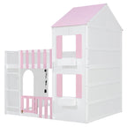 Full Over Full House Bunk Bed with Storage - Pink