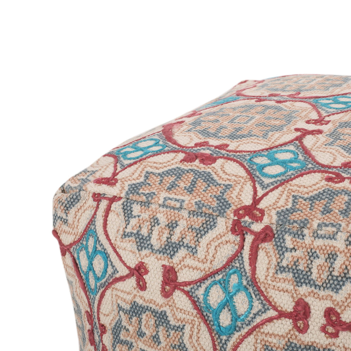 Handcrafted Fabric Accent Pouf with Rustic Elegance - Multicolor