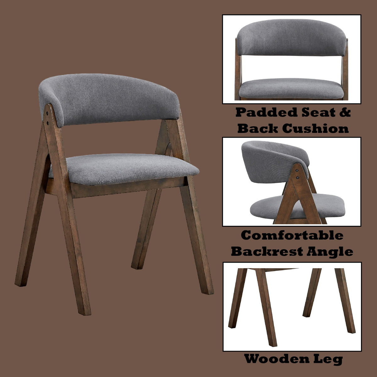 Gray Side Chair Set with Upholstered Cushion - Modern Dining Room Chairs