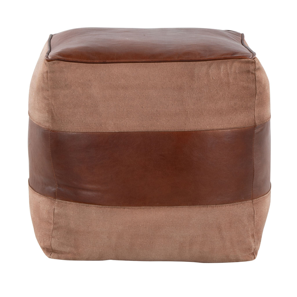 Industrial Pouf Ottoman with Side Handles - Light Brown, Dark Brown, Dark Gray