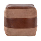 Industrial Pouf Ottoman with Side Handles - Light Brown, Dark Brown, Dark Gray