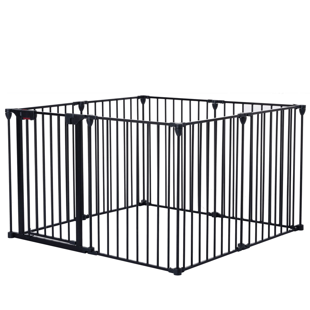 Adjustable Metal Safety Gate Play Yard with Pivoting Panels - Black