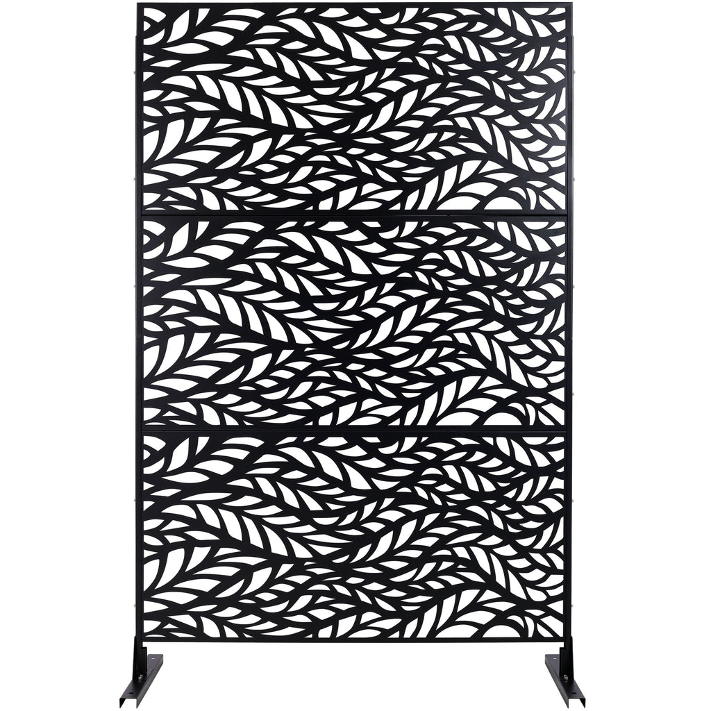 Metal Privacy Screen Room Divider with Freestanding Design - Black