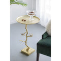 Contemporary Shiny Side Table with Tree Branch Design - Gold