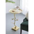 Contemporary Shiny Side Table with Tree Branch Design - Gold