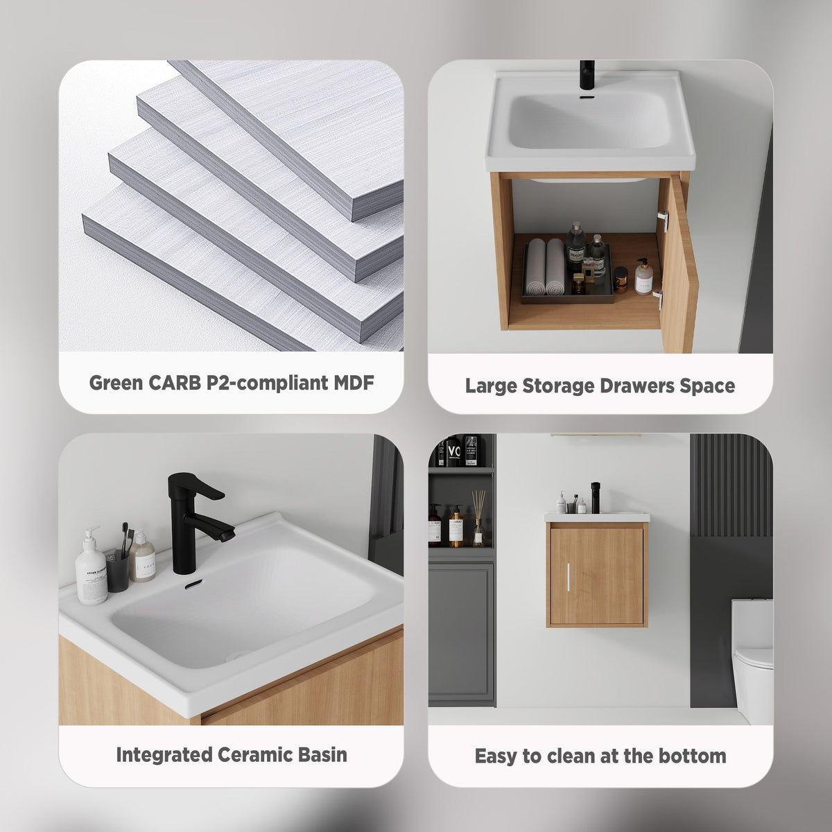 20 Inch Floating Bathroom Vanity with Soft-Close Door and Ceramic Sink - Multiple Colors