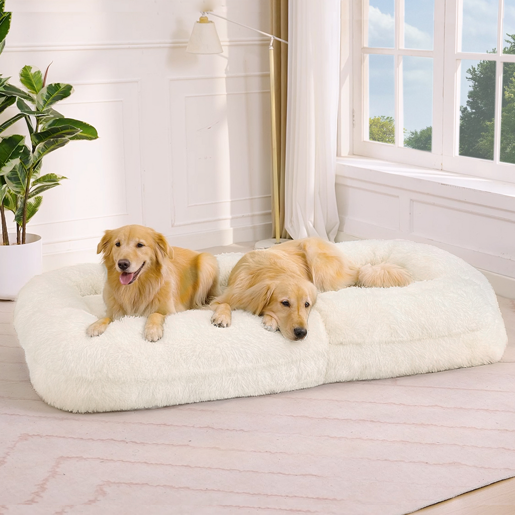 Beige Human Dog Bed & Lazy Sofa Chair with 5-Position Adjustable Backrest