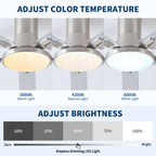 Flush Mount Ceiling Fan with LED Light and Remote Control - Black, White, Pearl Silver