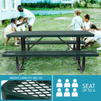 Outdoor Steel Picnic Rectangular Table with Umbrella Pole - Black, Blue, or Dark Green