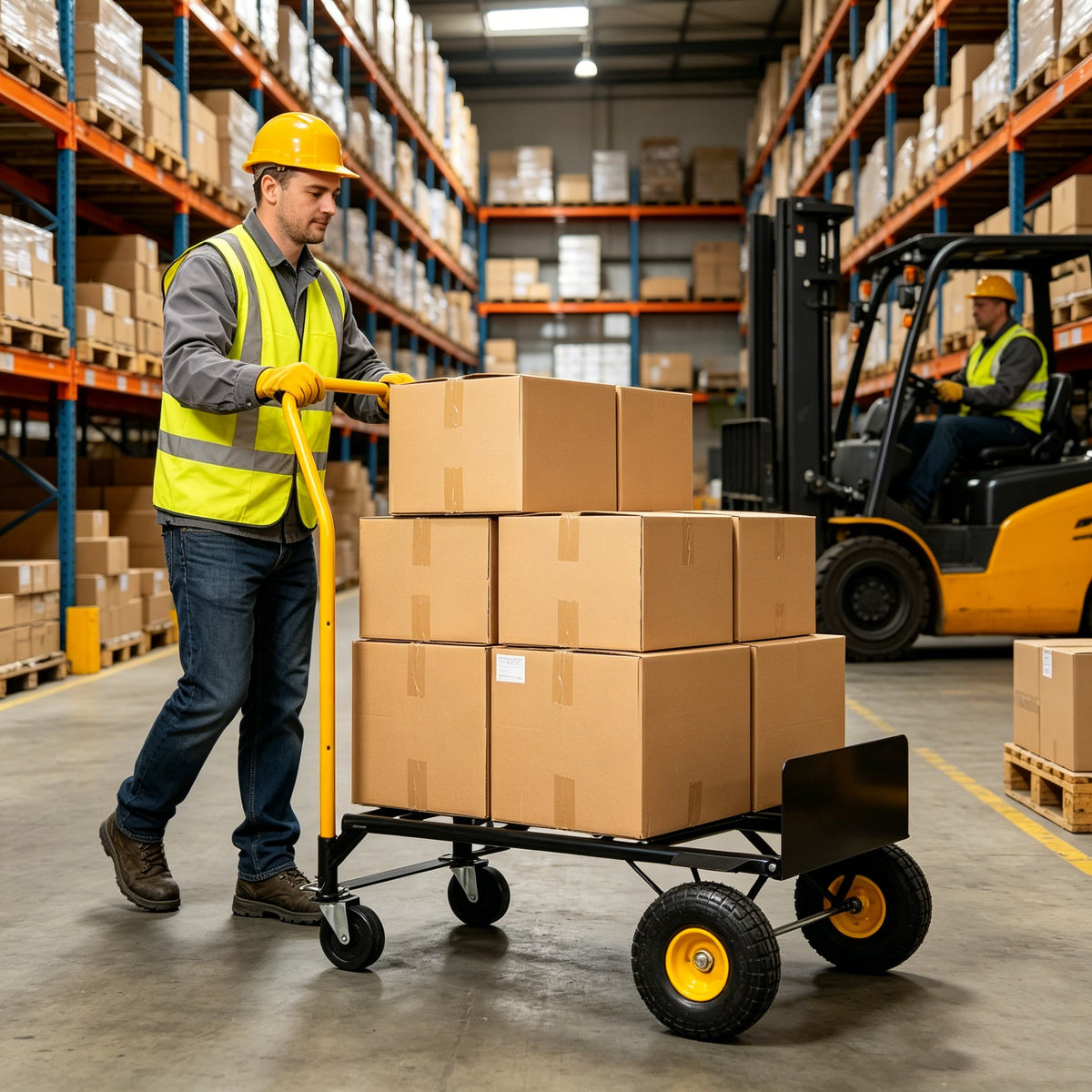 Dual Purpose Hand Truck Cart with Convertible Dolly Design - Black/Yellow