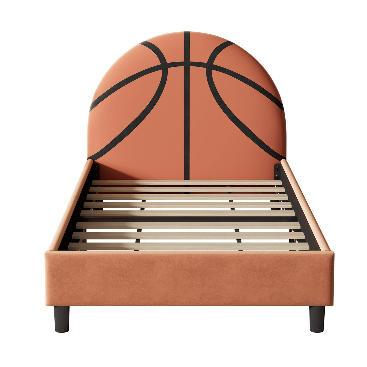 Basketball Design Upholstered Twin Platform Bed with Sport Style Headboard - Orange
