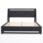 Wingback Upholstered Bed Frame with LED Lights and Charging Station - Black or White