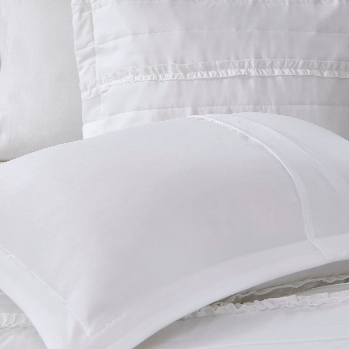 5 Piece Microfiber Ruffled Comforter Set with Hypoallergenic Fill - White