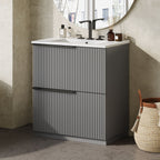 Fluted Bathroom Vanity with Ceramic Sink and Moisture-Proof Cabinet - 30" Wide