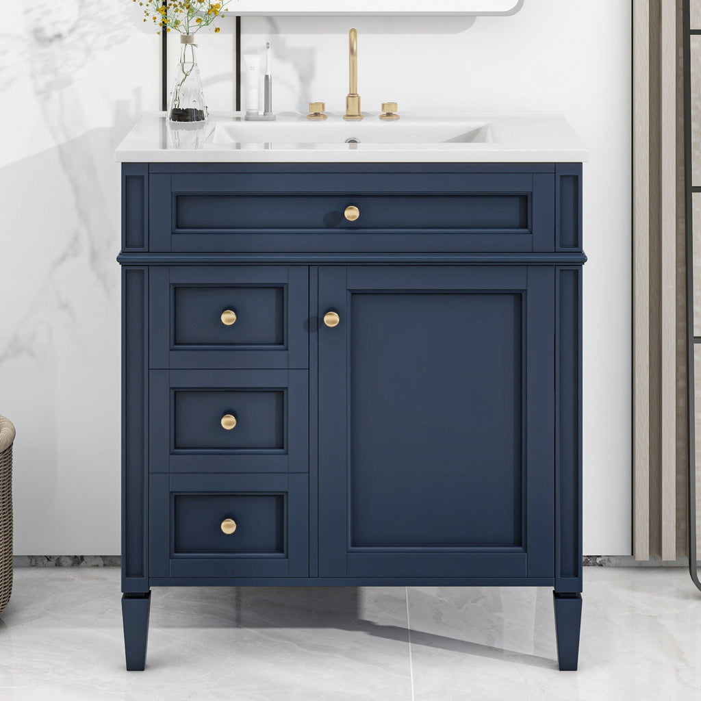 Bathroom Vanity with Ceramic Sink and Multiple Storage Drawers - White, Blue, Dark Gray, Black, Dark Green