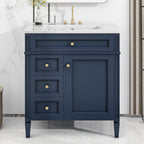 Bathroom Vanity with Ceramic Sink and Multiple Storage Drawers - White, Blue, Dark Gray, Black, Dark Green