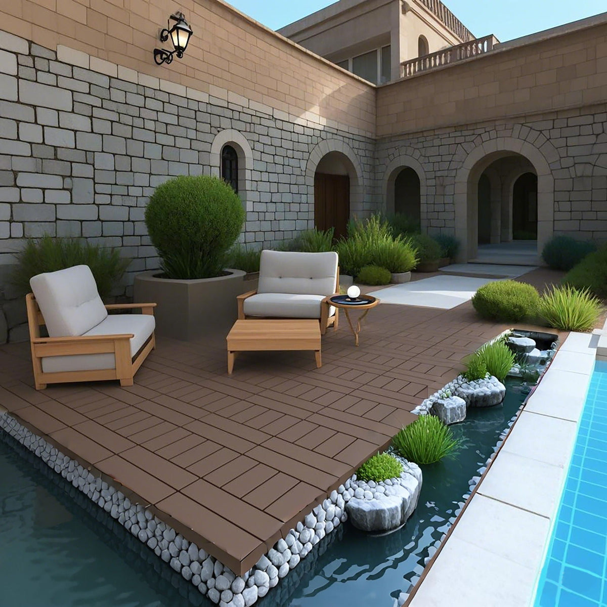 H Style Interlocking Deck Tiles with Anti-Slip Design - Dark Gray or Dark Brown