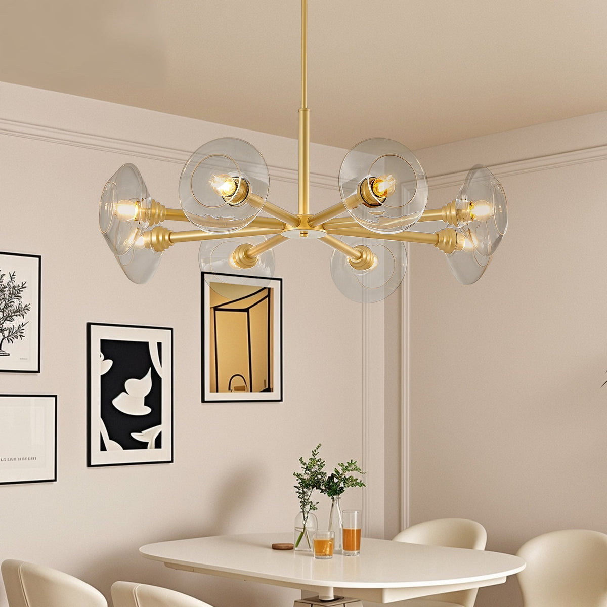 36" Modern Gold 8-Light Sputnik Chandelier with Clear Glass Shades - Gold