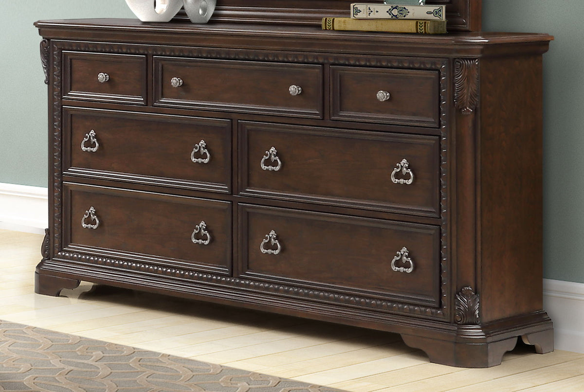 Mahogany 7 Drawer Dresser with Spacious Storage - Mahogany