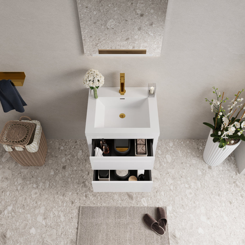 24" Wall-Mounted Bathroom Vanity with Stone Resin Sink and Storage Cabinet