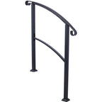 Black Wrought Iron Outdoor Step Handrail with Flexible Installation - Fits 1 to 3 Steps