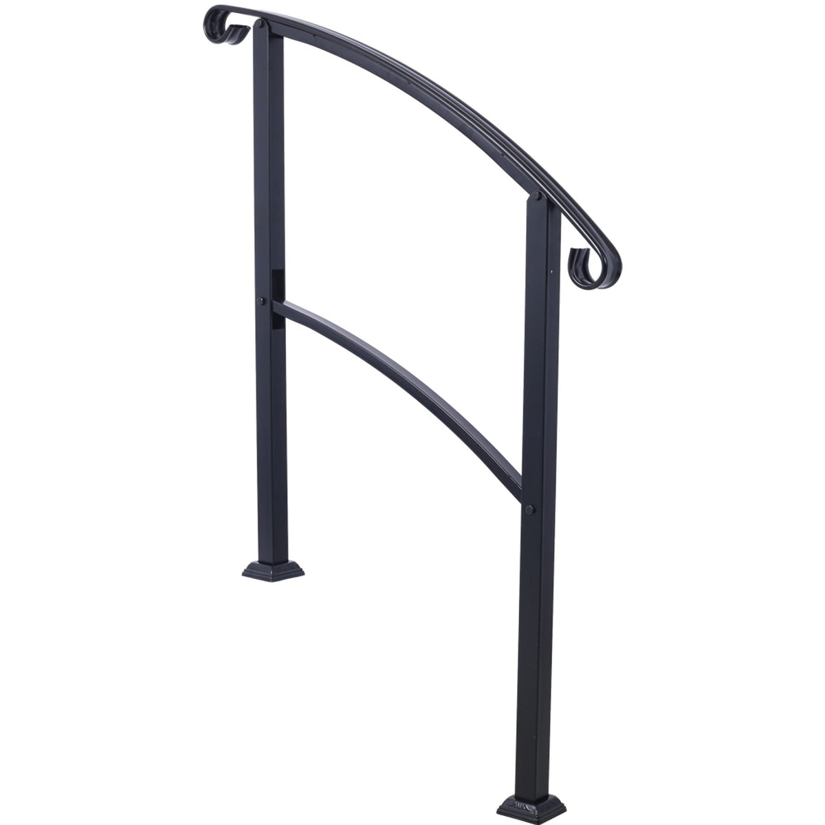 Black Wrought Iron Outdoor Step Handrail with Flexible Installation - Fits 1 to 3 Steps