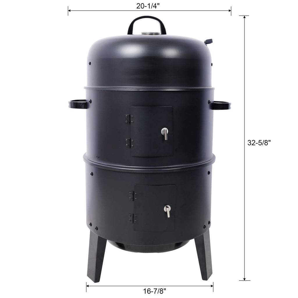 Portable Charcoal Smoker Grill with 3-in-1 Cooking Functionality - Black