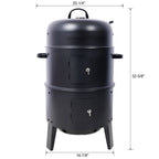 Portable Charcoal Smoker Grill with 3-in-1 Cooking Functionality - Black