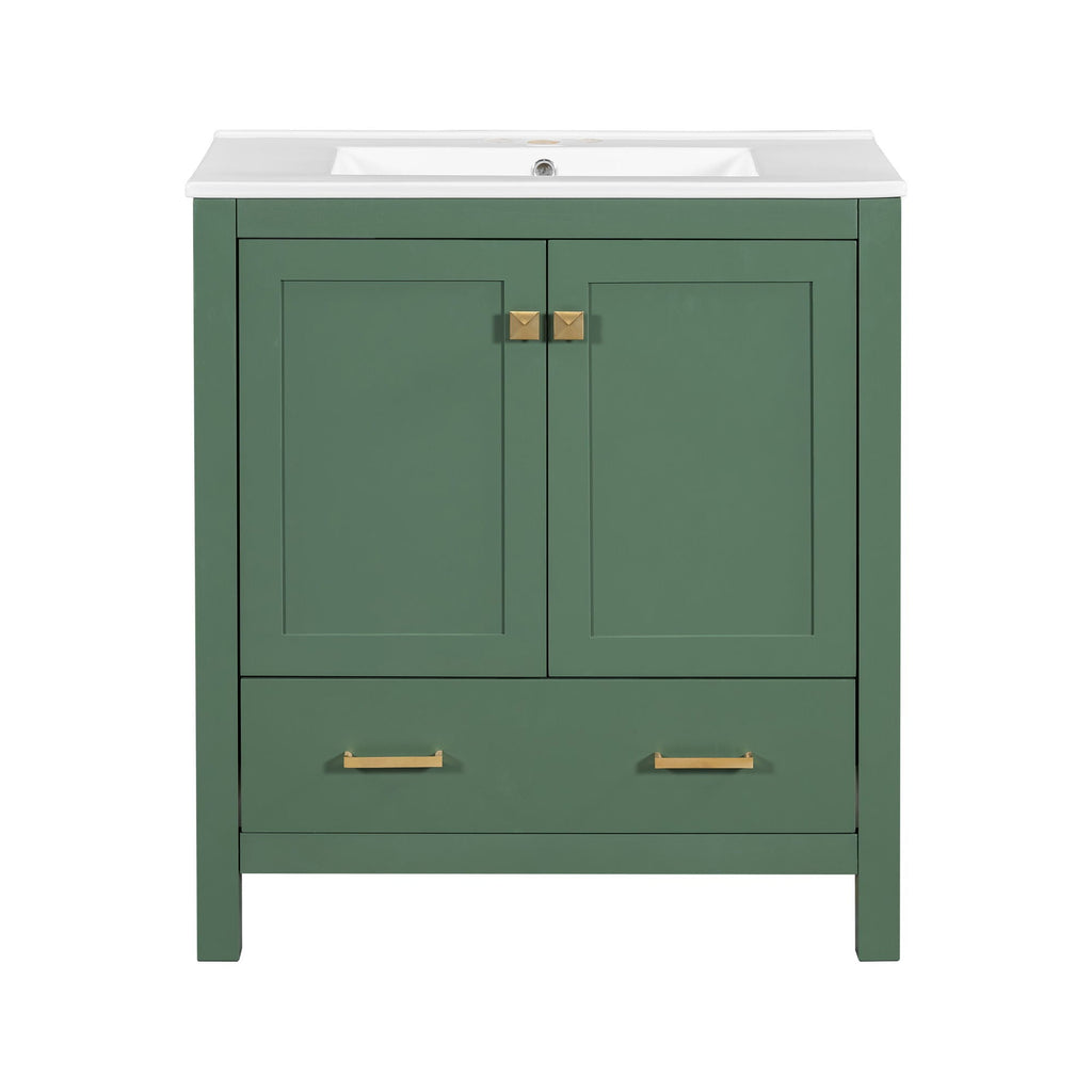 Green Bathroom Vanity with Single Undermount Sink and Storage - Solid Wood