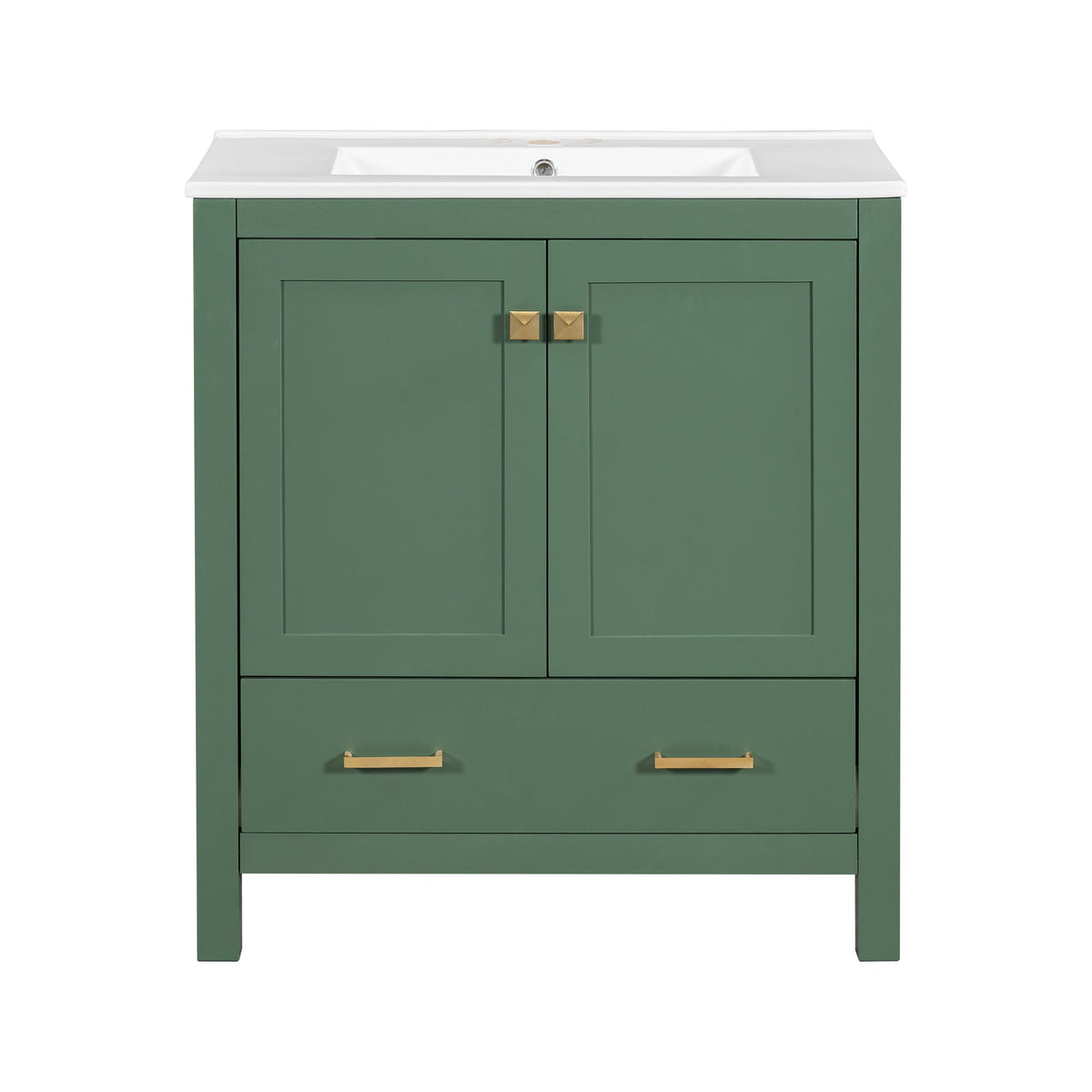 Green Bathroom Vanity with Single Undermount Sink and Storage - Solid Wood