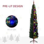 8ft Pencil Prelit Artificial Christmas Tree with 250 Colorful LED Lights
