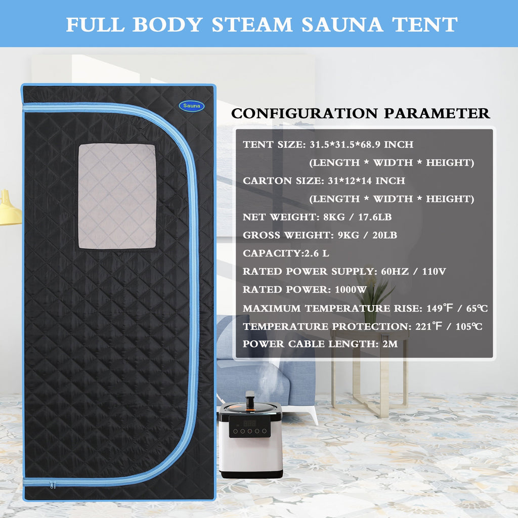 Full Size Portable Steam Sauna Tent with Stainless Steel Frame - Black