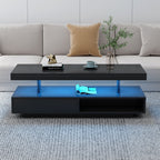 LED Coffee Table with 2 Drawers and Display Shelves - Black or White