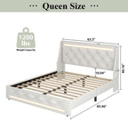 Wingback Upholstered Bed Frame with LED Lights and Charging Station - Black or White