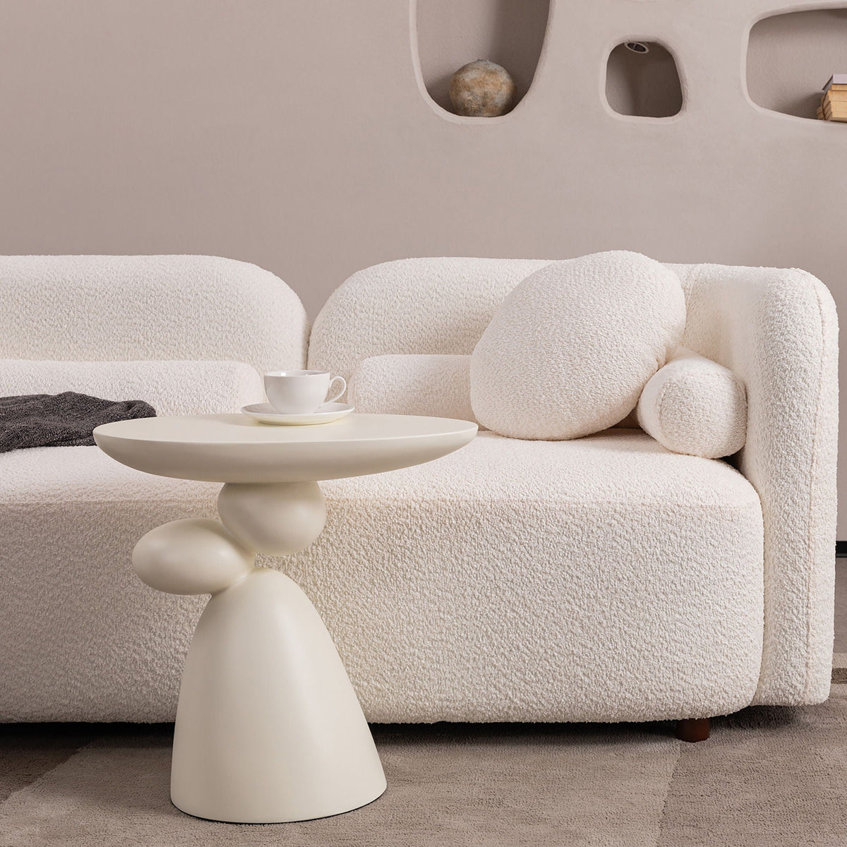 Lucky Stone Shaped Table with Sculptural Base – White, Black, or Gray