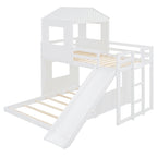 Loft Bunk Bed With Playhouse, Slide, and Guardrails - Twin Over Full