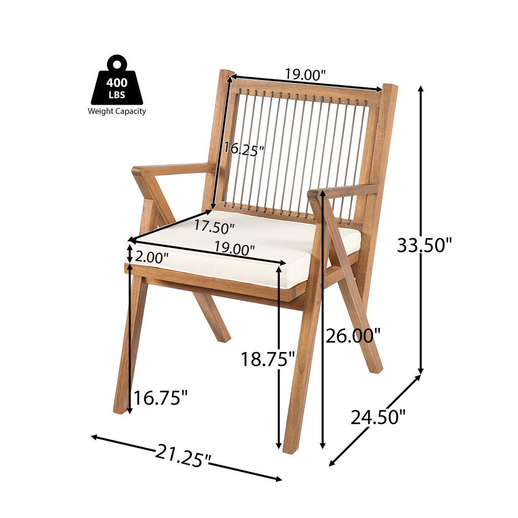 Expandable Acacia Wood Outdoor Dining Set with Rope Chairs - 7 Piece
