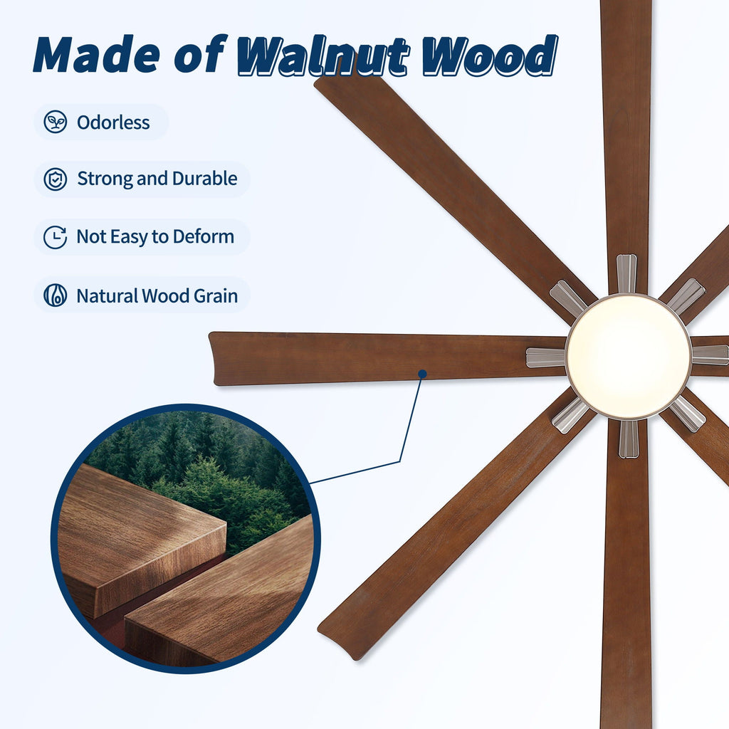 Large Ceiling Fan with Dimmable LED Light and Remote Control - Black or Dark Brown