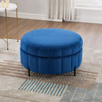 Upholstered Storage Ottoman with Reversible Lid - Channel Tufted Pumpkin Shape