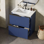 Fluted Bathroom Vanity with Ceramic Sink and Moisture-Proof Cabinet - 30" Wide