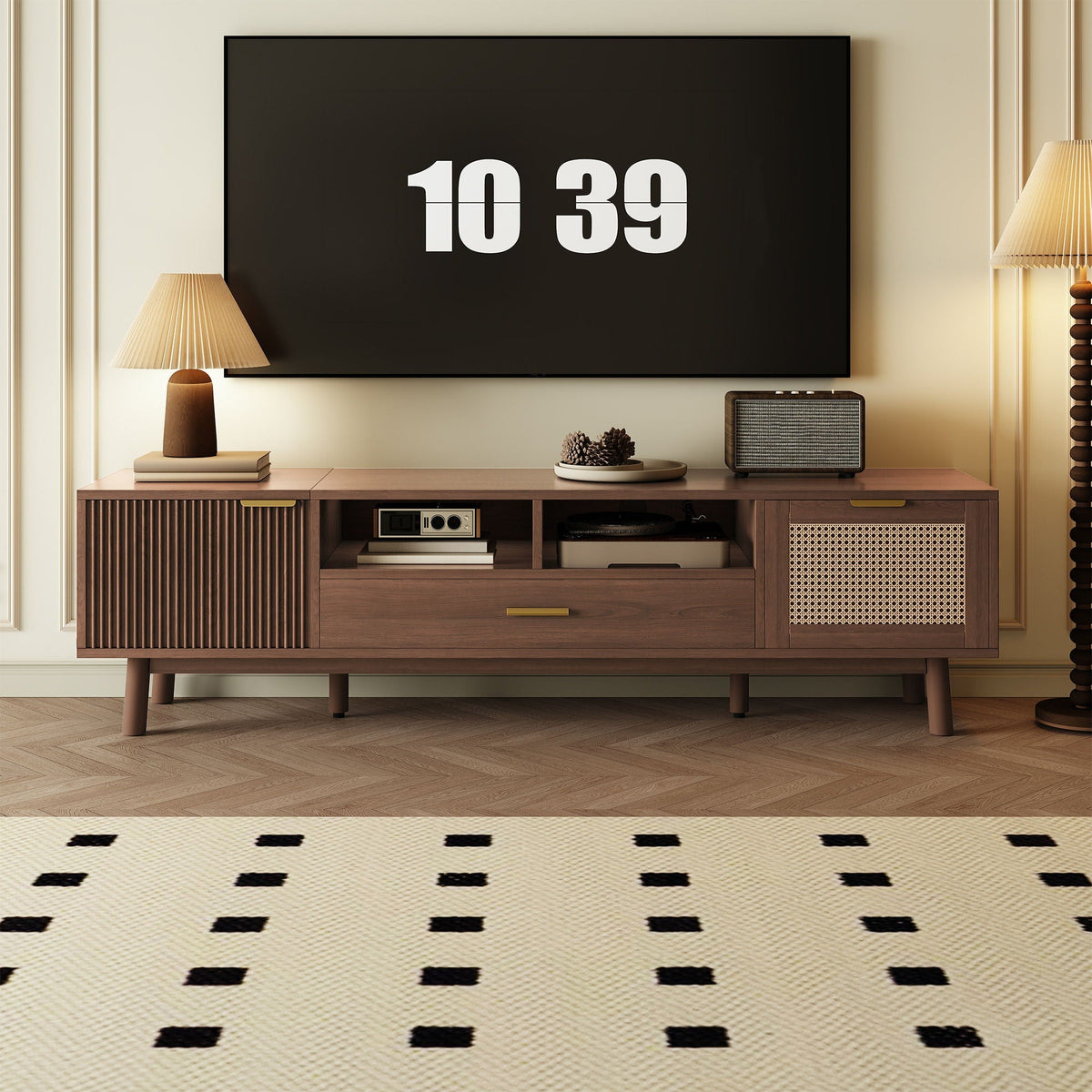 TV Stand for 75" TVs with Soft-Closing Doors - Dark Brown