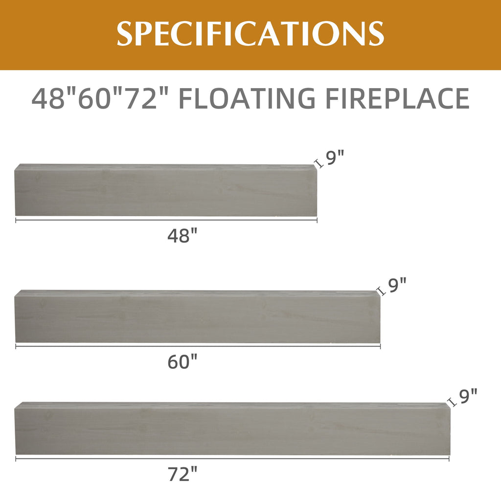 Floating Fireplace Mantel Shelf with Invisible Wall Mount - Multiple Colors