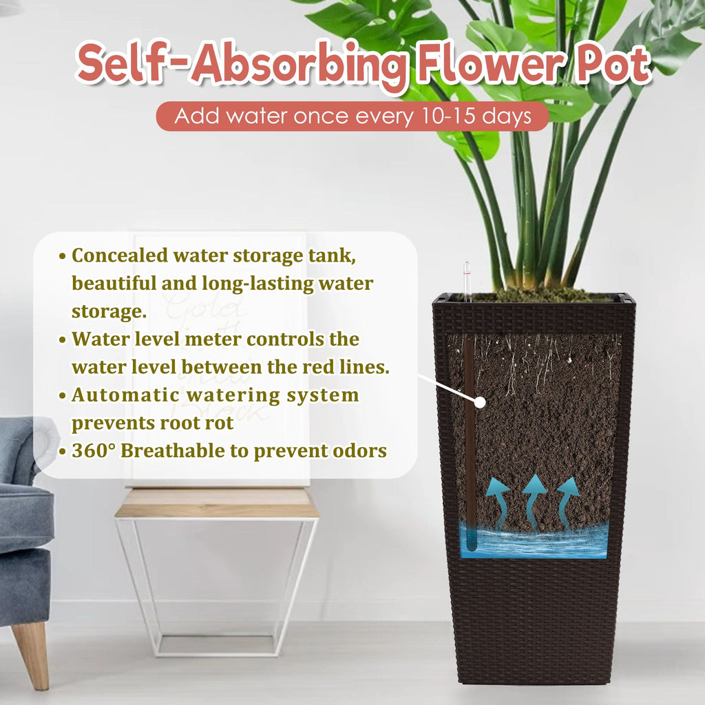 Indoor Outdoor Planter with Automatic Watering System - Dark Brown, Black, or White