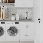 Deluxe Laundry Cabinet with Pull-Out Faucet and Stainless Steel Sink - White