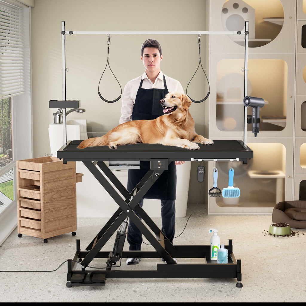 Height Adjustable Electric Pet Grooming Table with Heavy Duty Frame - Black or White