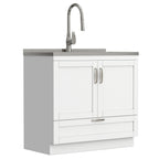 Deluxe Laundry Cabinet with Pull-Out Faucet and Stainless Steel Sink - White