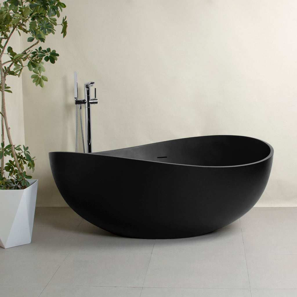 Freestanding Solid Surface Soaking Bathtub with Ergonomic Design – White or Black