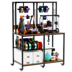 Double 3D Printer Stand with Filament Storage and Lockable Wheels - Black