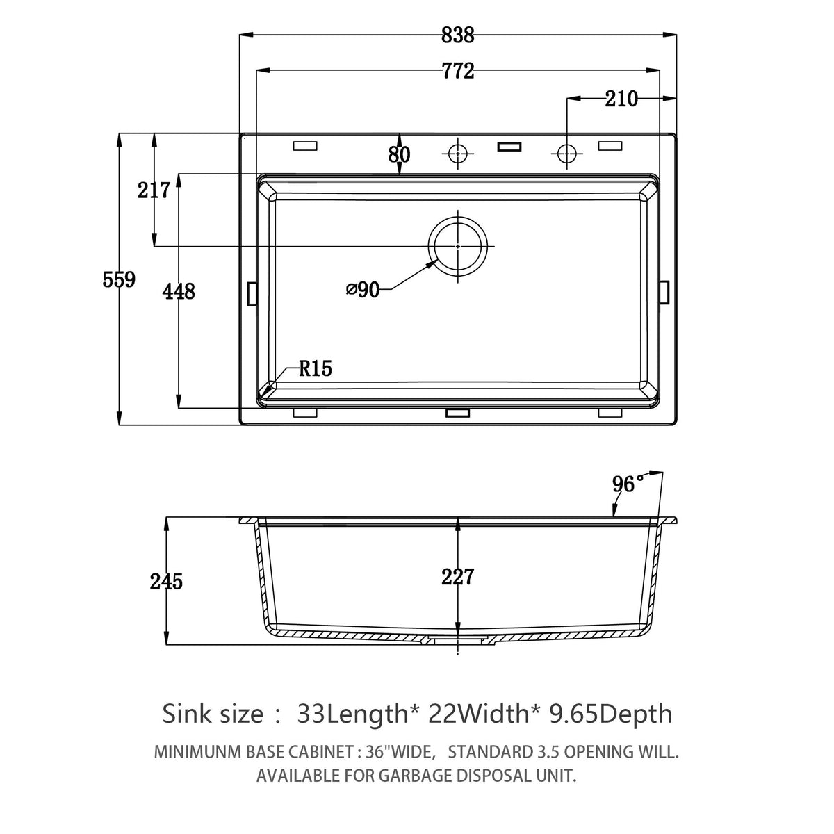 Granite Composite Quartz Kitchen Sink with Workstation - Drop In - Black or White