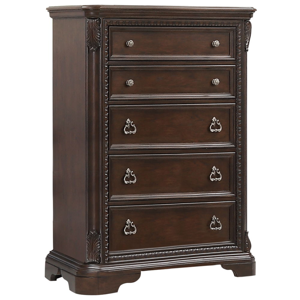 Traditional 5 Drawer Chest with Ample Storage - Mahogany